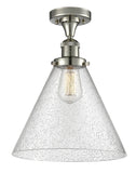 517-1CH-PN-G44-L 1-Light 12" Polished Nickel Semi-Flush Mount - Seedy Cone 12" Glass - LED Bulb - Dimmensions: 12 x 12 x 16 - Sloped Ceiling Compatible: No