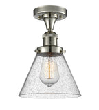517-1CH-PN-G44 1-Light 7.75" Polished Nickel Semi-Flush Mount - Seedy Large Cone Glass - LED Bulb - Dimmensions: 7.75 x 7.75 x 11.5 - Sloped Ceiling Compatible: No