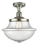 517-1CH-PN-G544 1-Light 11.75" Polished Nickel Semi-Flush Mount - Seedy Large Oxford Glass - LED Bulb - Dimmensions: 11.75 x 11.75 x 13.5 - Sloped Ceiling Compatible: No