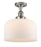 517-1CH-PN-G71-L 1-Light 12" Polished Nickel Semi-Flush Mount - Matte White Cased X-Large Bell Glass - LED Bulb - Dimmensions: 12 x 12 x 12 - Sloped Ceiling Compatible: No