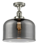 1-Light 12" Antique Brass Semi-Flush Mount - Plated Smoke X-Large Bell Glass LED