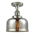 1-Light 8" Antique Brass Semi-Flush Mount - Silver Plated Mercury Large Bell Glass LED