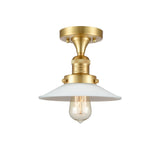 517-1CH-SG-G1 1-Light 8.5" Satin Gold Semi-Flush Mount - White Halophane Glass - LED Bulb - Dimmensions: 8.5 x 8.5 x 8 - Sloped Ceiling Compatible: No