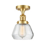 517-1CH-SG-G172 1-Light 6.75" Satin Gold Semi-Flush Mount - Clear Fulton Glass - LED Bulb - Dimmensions: 6.75 x 6.75 x 10.5 - Sloped Ceiling Compatible: No