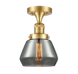 517-1CH-SG-G173 1-Light 6.75" Satin Gold Semi-Flush Mount - Plated Smoke Fulton Glass - LED Bulb - Dimmensions: 6.75 x 6.75 x 10.5 - Sloped Ceiling Compatible: No