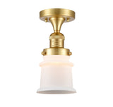 517-1CH-SG-G181S 1-Light 6" Satin Gold Semi-Flush Mount - Matte White Small Canton Glass - LED Bulb - Dimmensions: 6 x 6 x 11.5 - Sloped Ceiling Compatible: No