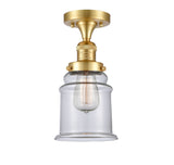 517-1CH-SG-G182 1-Light 6" Satin Gold Semi-Flush Mount - Clear Canton Glass - LED Bulb - Dimmensions: 6 x 6 x 11.5 - Sloped Ceiling Compatible: No