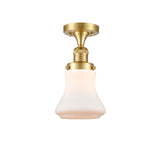517-1CH-SG-G191 1-Light 6.25" Satin Gold Semi-Flush Mount - Matte White Bellmont Glass - LED Bulb - Dimmensions: 6.25 x 6.25 x 11.5 - Sloped Ceiling Compatible: No