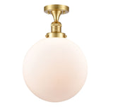 517-1CH-SG-G201-12 1-Light 12" Satin Gold Semi-Flush Mount - Matte White Cased Beacon Glass - LED Bulb - Dimmensions: 12 x 12 x 15 - Sloped Ceiling Compatible: No