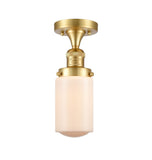517-1CH-SG-G311 1-Light 4.5" Satin Gold Semi-Flush Mount - Matte White Cased Dover Glass - LED Bulb - Dimmensions: 4.5 x 4.5 x 11.75 - Sloped Ceiling Compatible: No