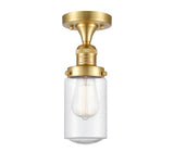 517-1CH-SG-G314 1-Light 4.5" Satin Gold Semi-Flush Mount - Seedy Dover Glass - LED Bulb - Dimmensions: 4.5 x 4.5 x 11.75 - Sloped Ceiling Compatible: No