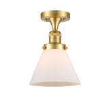 517-1CH-SG-G41 1-Light 7.75" Satin Gold Semi-Flush Mount - Matte White Cased Large Cone Glass - LED Bulb - Dimmensions: 7.75 x 7.75 x 11.5 - Sloped Ceiling Compatible: No