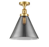 517-1CH-SG-G43-L 1-Light 12" Satin Gold Semi-Flush Mount - Plated Smoke Cone 12" Glass - LED Bulb - Dimmensions: 12 x 12 x 16 - Sloped Ceiling Compatible: No