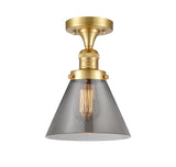517-1CH-SG-G43 1-Light 7.75" Satin Gold Semi-Flush Mount - Plated Smoke Large Cone Glass - LED Bulb - Dimmensions: 7.75 x 7.75 x 11.5 - Sloped Ceiling Compatible: No