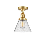 517-1CH-SG-G44 1-Light 7.75" Satin Gold Semi-Flush Mount - Seedy Large Cone Glass - LED Bulb - Dimmensions: 7.75 x 7.75 x 11.5 - Sloped Ceiling Compatible: No