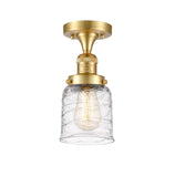 517-1CH-SG-G513 1-Light 5" Satin Gold Semi-Flush Mount - Clear Deco Swirl Small Bell Glass - LED Bulb - Dimmensions: 5 x 5 x 9 - Sloped Ceiling Compatible: No