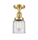 517-1CH-SG-G52 1-Light 5" Satin Gold Semi-Flush Mount - Clear Small Bell Glass - LED Bulb - Dimmensions: 5 x 5 x 9 - Sloped Ceiling Compatible: No