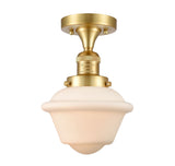1-Light 7.5" Antique Brass Semi-Flush Mount - Matte White Cased Small Oxford Glass LED