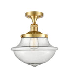 517-1CH-SG-G544 1-Light 11.75" Satin Gold Semi-Flush Mount - Seedy Large Oxford Glass - LED Bulb - Dimmensions: 11.75 x 11.75 x 13.5 - Sloped Ceiling Compatible: No