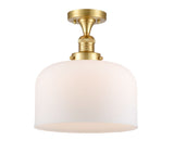 517-1CH-SG-G71-L 1-Light 12" Satin Gold Semi-Flush Mount - Matte White Cased X-Large Bell Glass - LED Bulb - Dimmensions: 12 x 12 x 12 - Sloped Ceiling Compatible: No