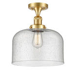 517-1CH-SG-G74-L 1-Light 12" Satin Gold Semi-Flush Mount - Seedy X-Large Bell Glass - LED Bulb - Dimmensions: 12 x 12 x 12 - Sloped Ceiling Compatible: No