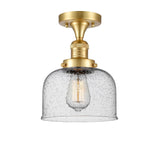 517-1CH-SG-G74 1-Light 8" Satin Gold Semi-Flush Mount - Seedy Large Bell Glass - LED Bulb - Dimmensions: 8 x 8 x 11.5 - Sloped Ceiling Compatible: No
