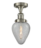 517-1CH-SN-G165 1-Light 7" Brushed Satin Nickel Semi-Flush Mount - Clear Crackle Geneseo Glass - LED Bulb - Dimmensions: 7 x 7 x 13.5 - Sloped Ceiling Compatible: No