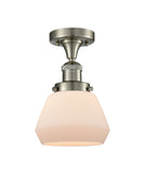 517-1CH-SN-G171 1-Light 6.75" Brushed Satin Nickel Semi-Flush Mount - Matte White Cased Fulton Glass - LED Bulb - Dimmensions: 6.75 x 6.75 x 10.5 - Sloped Ceiling Compatible: No
