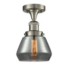 517-1CH-SN-G173 1-Light 6.75" Brushed Satin Nickel Semi-Flush Mount - Plated Smoke Fulton Glass - LED Bulb - Dimmensions: 6.75 x 6.75 x 10.5 - Sloped Ceiling Compatible: No