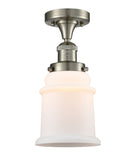 517-1CH-SN-G181 1-Light 6" Brushed Satin Nickel Semi-Flush Mount - Matte White Canton Glass - LED Bulb - Dimmensions: 6 x 6 x 11.5 - Sloped Ceiling Compatible: No