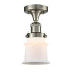 517-1CH-SN-G181S 1-Light 6" Brushed Satin Nickel Semi-Flush Mount - Matte White Small Canton Glass - LED Bulb - Dimmensions: 6 x 6 x 11.5 - Sloped Ceiling Compatible: No