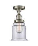 517-1CH-SN-G182 1-Light 6" Brushed Satin Nickel Semi-Flush Mount - Clear Canton Glass - LED Bulb - Dimmensions: 6 x 6 x 11.5 - Sloped Ceiling Compatible: No