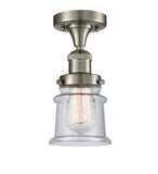 517-1CH-SN-G184S 1-Light 6" Brushed Satin Nickel Semi-Flush Mount - Seedy Small Canton Glass - LED Bulb - Dimmensions: 6 x 6 x 11.5 - Sloped Ceiling Compatible: No