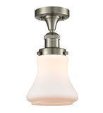 517-1CH-SN-G191 1-Light 6.25" Brushed Satin Nickel Semi-Flush Mount - Matte White Bellmont Glass - LED Bulb - Dimmensions: 6.25 x 6.25 x 11.5 - Sloped Ceiling Compatible: No