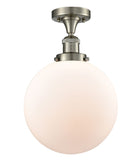 517-1CH-SN-G201-10 1-Light 10" Brushed Satin Nickel Semi-Flush Mount - Matte White Cased Beacon Glass - LED Bulb - Dimmensions: 10 x 10 x 13 - Sloped Ceiling Compatible: No