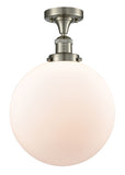 517-1CH-SN-G201-12 1-Light 12" Brushed Satin Nickel Semi-Flush Mount - Matte White Cased Beacon Glass - LED Bulb - Dimmensions: 12 x 12 x 15 - Sloped Ceiling Compatible: No