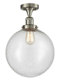 517-1CH-SN-G204-12 1-Light 12" Brushed Satin Nickel Semi-Flush Mount - Seedy Beacon Glass - LED Bulb - Dimmensions: 12 x 12 x 15 - Sloped Ceiling Compatible: No