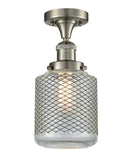 517-1CH-SN-G262-LED 1-Light 6" Stanton Brushed Satin Nickel Semi-Flush Mount - Vintage Wire Mesh Stanton Glass