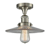 517-1CH-SN-G2 1-Light 8.5" Brushed Satin Nickel Semi-Flush Mount - Clear Halophane Glass - LED Bulb - Dimmensions: 8.5 x 8.5 x 8 - Sloped Ceiling Compatible: No