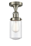 517-1CH-SN-G314 1-Light 4.5" Brushed Satin Nickel Semi-Flush Mount - Seedy Dover Glass - LED Bulb - Dimmensions: 4.5 x 4.5 x 11.75 - Sloped Ceiling Compatible: No