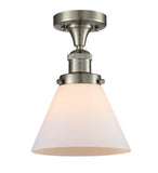 517-1CH-SN-G41 1-Light 7.75" Brushed Satin Nickel Semi-Flush Mount - Matte White Cased Large Cone Glass - LED Bulb - Dimmensions: 7.75 x 7.75 x 11.5 - Sloped Ceiling Compatible: No