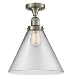 517-1CH-SN-G42-L 1-Light 12" Brushed Satin Nickel Semi-Flush Mount - Clear Cone 12" Glass - LED Bulb - Dimmensions: 12 x 12 x 16 - Sloped Ceiling Compatible: No