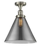 517-1CH-SN-G43-L 1-Light 12" Brushed Satin Nickel Semi-Flush Mount - Plated Smoke Cone 12" Glass - LED Bulb - Dimmensions: 12 x 12 x 16 - Sloped Ceiling Compatible: No