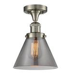 517-1CH-SN-G43 1-Light 7.75" Brushed Satin Nickel Semi-Flush Mount - Plated Smoke Large Cone Glass - LED Bulb - Dimmensions: 7.75 x 7.75 x 11.5 - Sloped Ceiling Compatible: No