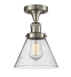 517-1CH-SN-G44 1-Light 7.75" Brushed Satin Nickel Semi-Flush Mount - Seedy Large Cone Glass - LED Bulb - Dimmensions: 7.75 x 7.75 x 11.5 - Sloped Ceiling Compatible: No