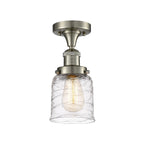 517-1CH-SN-G513 1-Light 5" Brushed Satin Nickel Semi-Flush Mount - Clear Deco Swirl Small Bell Glass - LED Bulb - Dimmensions: 5 x 5 x 9 - Sloped Ceiling Compatible: No