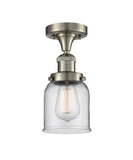 517-1CH-SN-G52 1-Light 5" Brushed Satin Nickel Semi-Flush Mount - Clear Small Bell Glass - LED Bulb - Dimmensions: 5 x 5 x 9 - Sloped Ceiling Compatible: No