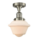 517-1CH-SN-G531 1-Light 7.5" Brushed Satin Nickel Semi-Flush Mount - Matte White Cased Small Oxford Glass - LED Bulb - Dimmensions: 7.5 x 7.5 x 11 - Sloped Ceiling Compatible: No