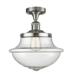 517-1CH-SN-G544 1-Light 11.75" Brushed Satin Nickel Semi-Flush Mount - Seedy Large Oxford Glass - LED Bulb - Dimmensions: 11.75 x 11.75 x 13.5 - Sloped Ceiling Compatible: No
