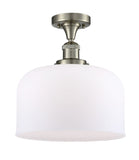 517-1CH-SN-G71-L 1-Light 12" Brushed Satin Nickel Semi-Flush Mount - Matte White Cased X-Large Bell Glass - LED Bulb - Dimmensions: 12 x 12 x 12 - Sloped Ceiling Compatible: No